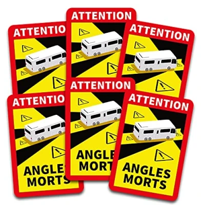Afbeelding van Attention Angles Morts stickers, waarschuwing dode hoek R145 (camper, 6 stuks), elk 25 x 17 cm voor voertuigen vanaf 3,5 t in Frankrijk, zelfklevend UV bestendig, weerbestendig