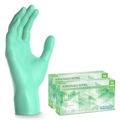 Image de ARNOMED gants jetables vert, nitrile taille M, gant jetable 200 pièces (2 boîtes), en non poudrés &amp; sans latex, cuisine, a usage unique XS, S, L XL