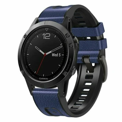 Afbeelding van leer + siliconen bandje Blauw Garmin Epix Gen 2 / MARQ Quatix 7/6/5