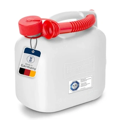 Afbeelding van Jerrycan STANDAARD 5l voor benzine, diesel en andere gevaarlijke stoffen, VN goedkeuring, made in Germany, TÜV geteste productie, wit