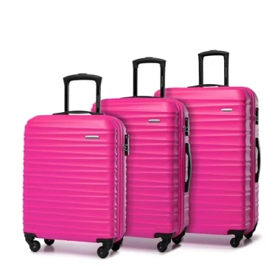 Image de WITTCHEN Valise de voyage Bagage à main cabine rigide ABS 4 roulettes pivotantes Serrure combinaison Poignée télescopique GROOVE Line Set 3 Valises Rose Brussels Airlines/Ryanair/TUI fly Belgium