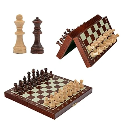 Afbeelding van Master of Chess Magnetisch schaakspel van hout met 20 cm stukken klein draagbaar handgemaakt voor volwassenen en kinderen
