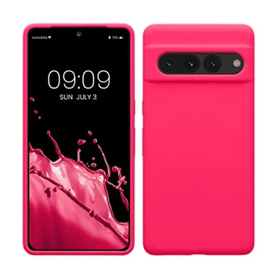 Afbeelding van kwmobile telefoonhoesje geschikt voor Google Pixel 7 Pro Hoesje met siliconen coating Smartphone case in neon roze