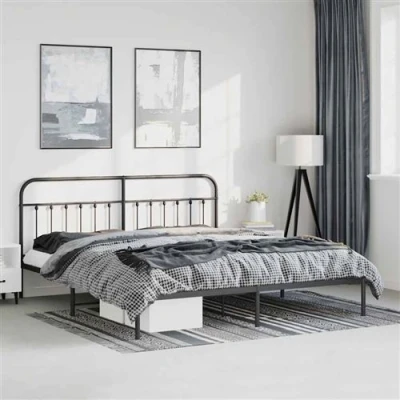 Afbeelding van Bedframe met hoofdbord metaal zwart 193x203 cm