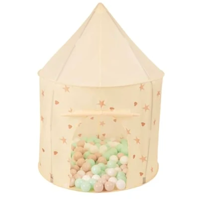 Afbeelding van Selonis Kindertent Speeltenten 100X130cm/100 Ballen In Paviljoenvorm Voor Kinderen Makkelijk Op Te zetten Draagbaar Speelhuisje Binnen En Buiten, Licht Beige: Pastel Beige/Wit/Mint