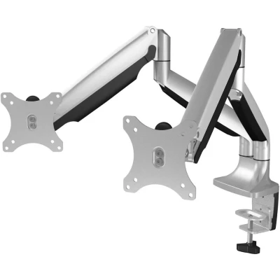 Afbeelding van ICY BOX IB MS504 T, Monitorständer mit Tischhalterung für 2 Monitore bis zu 32&#039;&#039; (81 cm) Monitor tafelbeugel voudig 81,3 cm (32) Zilver grijs Kantelbaar, In