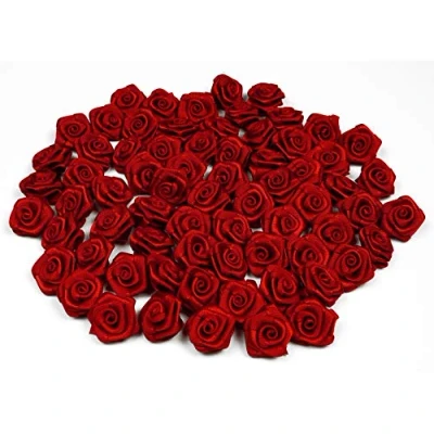 Afbeelding van 20 stuks satijnen rozen 15 mm Decoratieve patches Voor knutselen, haarsieraden, kleine rozenkoppen Kleur: rood 250