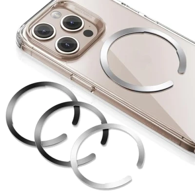 Afbeelding van ESR HaloLock Universele ring, magnetische draadloos opladen conversiekit, compatibel met MagSafe metalen ringaccessoires, iPhone 14/13/12 Series en Samsung Galaxy S22/S21/S20, 4 stuks, zwart zilver