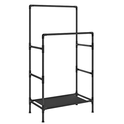 Afbeelding van SONGMICS Kledingrek met dubbele stang, kapstok, kleerkast, organizer van metaal opbergrek 2 niveaus, draagvermogen 55 kg, eenvoudige montage, zwart, RDR001B02