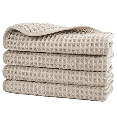 Afbeelding van Polyte Microvezel washandjes pluisvrij wafelstructuur beige 33 x cm 4 stuks