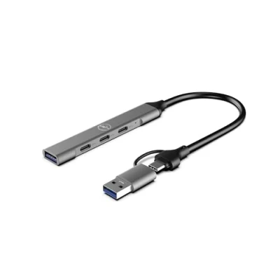 Afbeelding van Mobility Lab USB C Ultra Slim Hub + female/USB A male adapter met 1 3.0 en 3 poorten Grijs Zwart