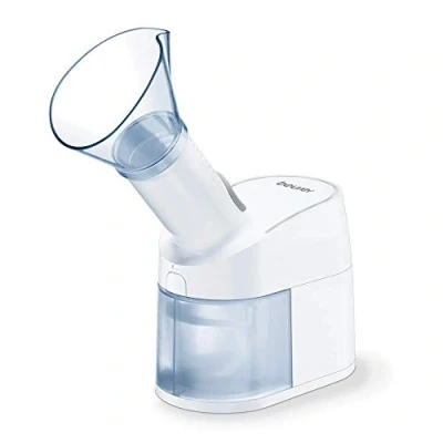 Afbeelding van Beurer SI 40 Inhalator Stoomverdamper Stomer Vernevelaar Verlicht bij verkoudheid/griep Ca. 43 C Incl. masker voor mond en neus aromamasker Zeer stil Automatisch aan/uit 3 Jaar garantie