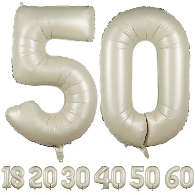 Afbeelding van Ballonnen 50 jaar, beige, ballonnen, 101 cm, verjaardagsdecoraties, stuks folieballonnen, verjaardagsdecoratie, heliumvliegen, voor mannen en vrouwen, verjaardagsfeest