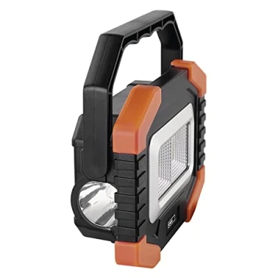 Afbeelding van EMOS Led werklamp, kleine draagbare werkprojector, helderheid 350 lm, bereik 110 m, 2 verlichtingsmodi, werkt op batterijen tot 20 uur looptijd en draaibare handgreep