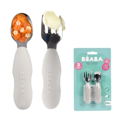 Afbeelding van Béaba Pre bestek Bestekset Set van 2 Vork en lepel Beige