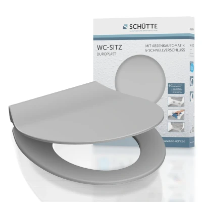 Afbeelding van SCHÜTTE WC Bril 82702 SLIM GREY Duroplast Super Dun Soft Close Afklikbaar RVS Scharnieren Gelakt Grijs