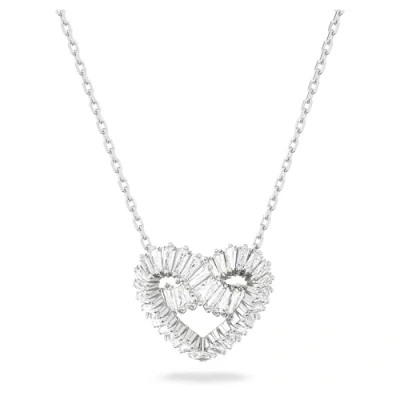 Afbeelding van Swarovski Armband Matrix, wit hart versierd met kristallen, gerhodineerd metaal, Eén maat, Rhodium plated, zirkonia, Kristal