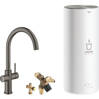 Afbeelding van GROHE Red 3IN1 kokendwaterkraan C Uitloop 7L boiler mengventiel hard graphite geborsteld (mat antraciet) 30031AL1