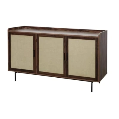 Afbeelding van CALICOSY Dressoir met 3 deuren in notenhoutdecor en fronten van stof L140 cm JETSON