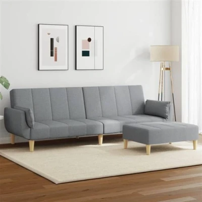 Image de vidaXL Canapé lit à 2 places avec repose pied gris clair tissu3258138