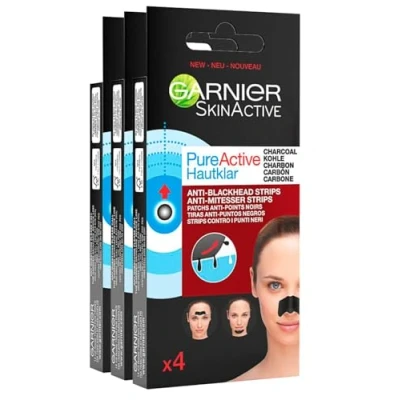 Afbeelding van Garnier SkinActive Pure Active Strip Zona T anti mee eters houtskool pleister voor neus en kin met salicylzuur 3 verpakkingen 4 pleisters