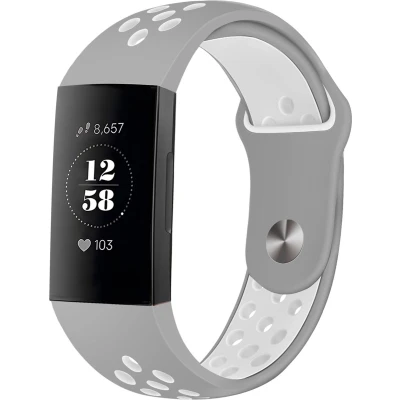 Afbeelding van iMoshion Bandje Geschikt voor Fitbit Charge 3 / 4 Siliconen sport band ronde drukknoop zonder pinnetje Grijs