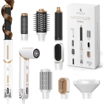Afbeelding van Stylila® 8 in 1 Airstyler met Diffuser Multistyler Hairwrap Airwrap Roterende Fohnborstel Haarstyler Haardroger Warmteborstel Krulborstel Krultang Stijlborstel Coldshot