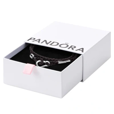 Afbeelding van Pandora Moments Braunes Geflochtenes Dubbele leren armbandset, compatibel met Moments, maat: 38 cm, 593338C01 D2, Leer
