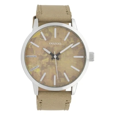 Afbeelding van OOZOO Timepieces Zilverkleurige horloge met camouflage leren band C10350