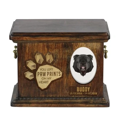 Afbeelding van Persoonlijke urn hond voor Bouvier des Flandres met gravure en herdenkingsdoos