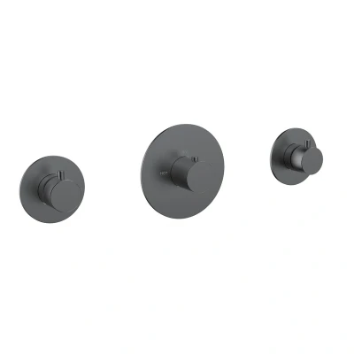 Afbeelding van Wiesbaden Dreams afbouwdeel thermostatische douchekraan met 2 stopkranen gunmetal