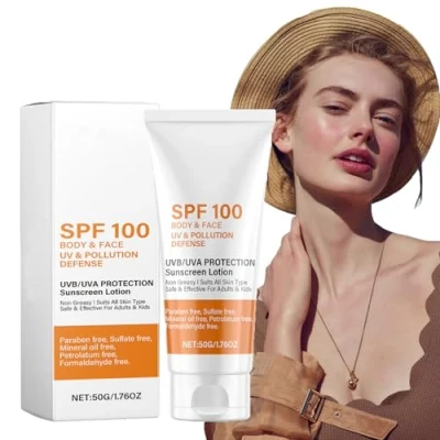 Afbeelding van Zonnebrandcrème SPF 100 bescherming, zonnelotion met UVA/UVB zonnemelk 100, zonnecrème voor lichaam en gezicht, hydraterend, anti aging zonwering waterdichtheid