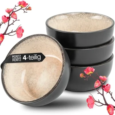 Afbeelding van Moritz &amp; Set van 4 miso kommen, diameter: 12 cm. Japanse keramische serviesset voor soep, dip en snacks
