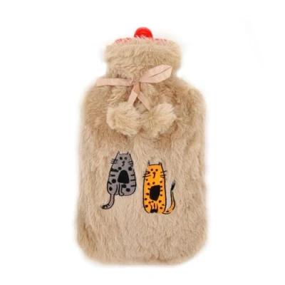 Afbeelding van Biggdesign Cats Kruik Warmwaterkruik Kruikzak Kruikhoes Warmwaterzak Kinderkruik Warmwater met zachte Hoes Beige