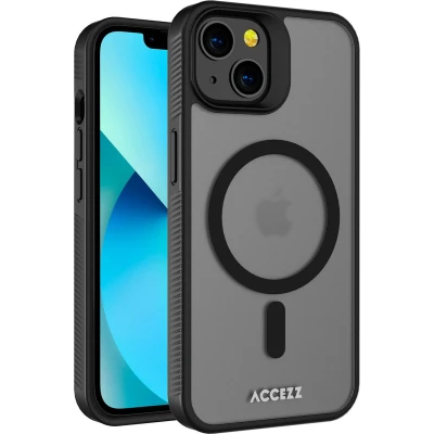 Afbeelding van Accezz Hoesje Geschikt voor iPhone 13 Rugged Frosted Backcover MagSafe zwart