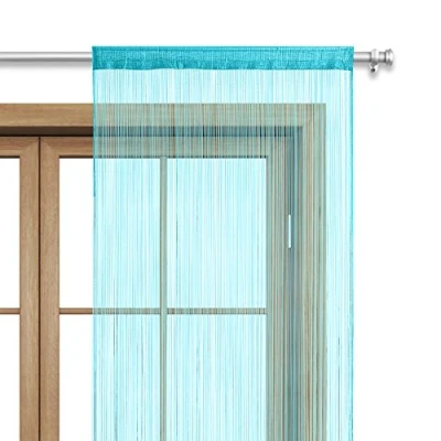 Afbeelding van Wometo draadgordijn, 90 x 245 cm, turquoise, stangdoorvoer, Oeko Tex, in te korten, wasbaar, effen, kleur vele heldere kleuren
