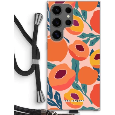 Afbeelding van Case Company® hoesje met Koord geschikt voor Samsung Galaxy S24 Ultra Perzik Telefoonhoesje Zwart Bescherming aan alle Kanten en Over de Schermrand