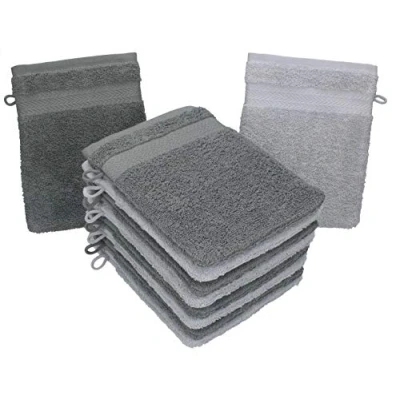 Afbeelding van Betz 10 stuks washandjes premium 100% katoen set 16x21 cm kleur antraciet en zilvergrijs