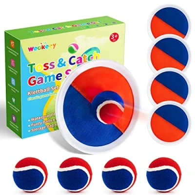 Afbeelding van Weokeey Klittenbandbalspel, strandspeelgoed, klittenbandbal, waterdicht, werpspel, speelgoed voor kinderen vanaf 3, 4, 5, 6, 7, 8, 9, 10 jaar, jongens en meisjes