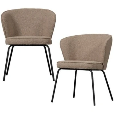 Afbeelding van BePureHome Admit Eetkamerstoel Bouclé Beige Set van 2