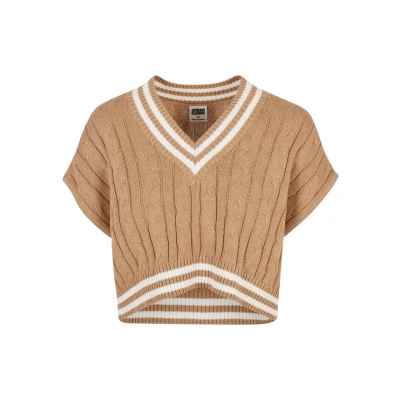 Afbeelding van Urban Classics Cropped College Slipover Tshirt print, Dames, Maat: Large, Unionbeige