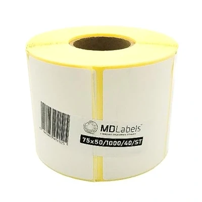 Afbeelding van MDlabels 1000 stuks witte thermische etiketten op rol 75 x 50 mm permanent klevend voor barcode, zelfklevende etikettering