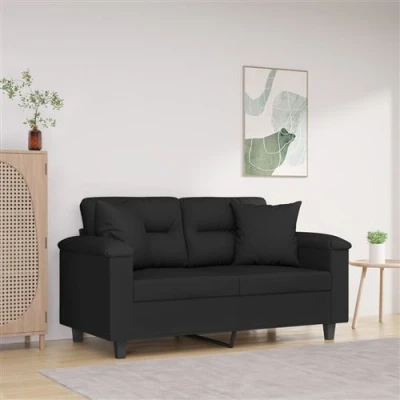 Afbeelding van vidaXL Tweezitsbank met kussens 120 cm microvezelstof zwart