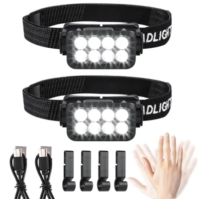 Afbeelding van Set van 2 oplaadbare led hoofdlampen, super helder, 2500 lumen, 5 verlichtingsmodi, licht, IPX6, waterdicht, lichte sensor, voor buiten, kamperen, hardlopen, vissen, enz