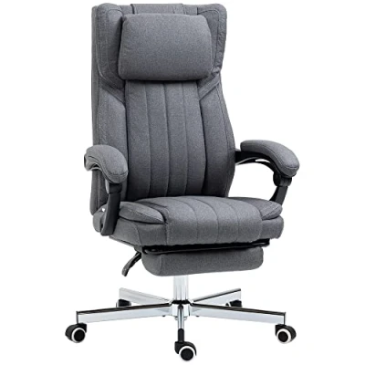 Afbeelding van Vinsetto Bureaustoel, ergonomisch, comfortabel, draaistoel, rugleuning kantelbaar, in hoogte verstelbaar, armleuningen, hoofdsteun, voetensteun 65 x 61 105 113 cm, grijs