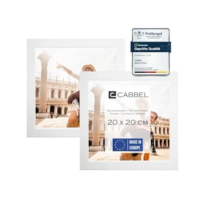 Afbeelding van CABBEL Set van 2 fotolijsten, stabiele mdf houten lijst, onbreekbaar plexiglas, om op te hangen en neer zetten, ideaal voor foto&#039;s/afbeeldingen/collages, wit, 20 x cm
