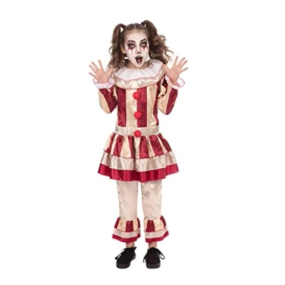 Afbeelding van Bristol Novelty Carnevil Clown (Girl) Medium kostuum, meisjes, CF245M, beige, rood, 6 8 jaar oud