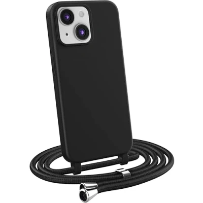 Afbeelding van MyGadget hoesje voor iPhone 15, met koord, mat, schokbestendig, bumper, veters, schouderriem, praktisch stijlvol, zwart