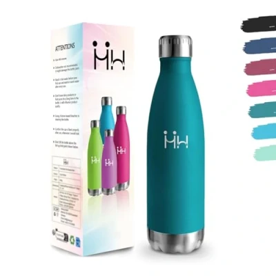 Afbeelding van Gourde 500 ml sans BPA en acier inoxydable 304 Double paroi isolée sous vide Bouteille isotherme pour l&#039;école, les voyages, le jogging, camping Vert mousse