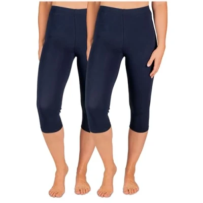 Afbeelding van SES Set van 2 capri leggings voor dames, maat 32 34 tot 56 58, ondoorzichtige legging 3/4 katoen, met perfecte pasvorm, Navy Blauw